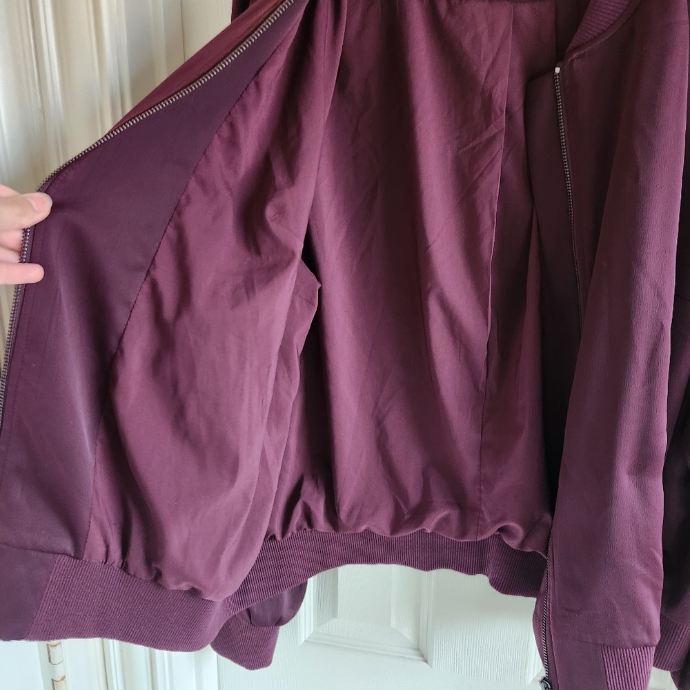 Lane Bryant Satin Bomber Jacket O-Ring Zipper Pull Athleisure Plum Size 16 - Picture 7 of 9